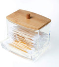 NAGU Acrylic Qtip Holder with Bamboo Lid, Plastic Ear Stick Swabs Holder by NTLToolworks
