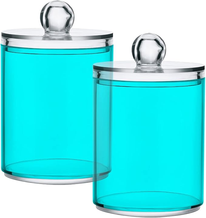 Teal Green Qtip Holder Organizer Dispenser Cotton Swabs Cans Plastic Jars by SHJI
