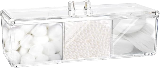 Square Qtip Holder Dispenser, 3 Compartments Cotton Ball Holder, Bathroom by KIMCHOMERSE