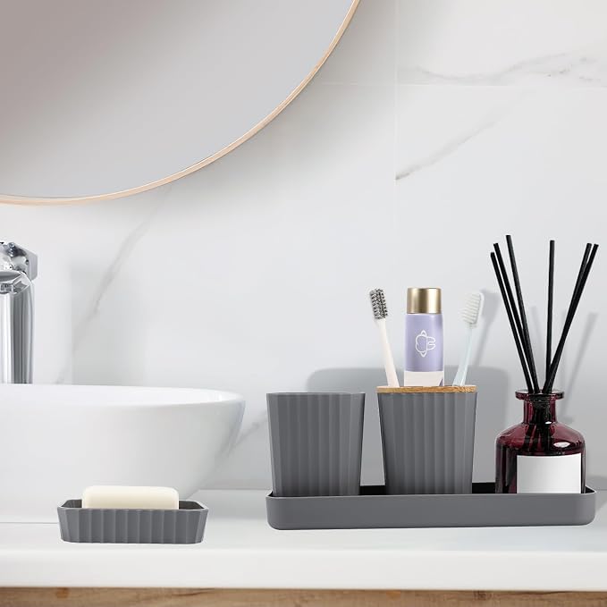 Grey Bathroom Accessories Set, 9 Piece Gray Bathroom Set, Bathroom Accessory - Image 7
