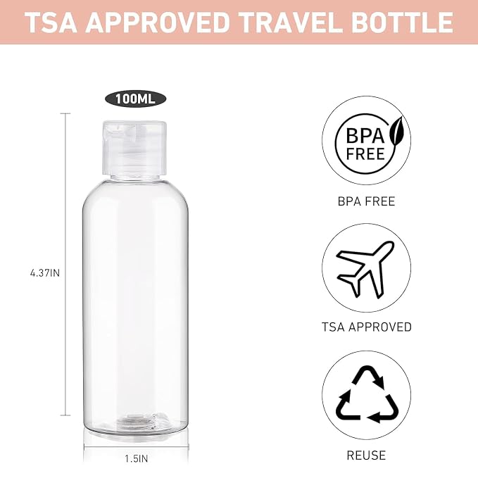 Travel Bottles for Toiletries 3.4oz 4 Pack TSA Approved Leak-Proof Travel Size - Image 2