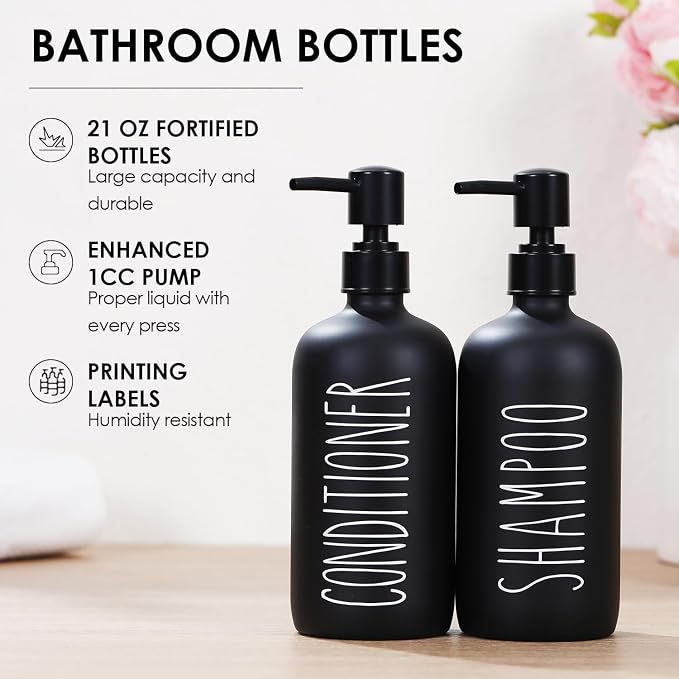 HOMCDALY Shampoo and Conditioner Dispenser Set of 3, 21oz Shower Soap Bottles - Image 5