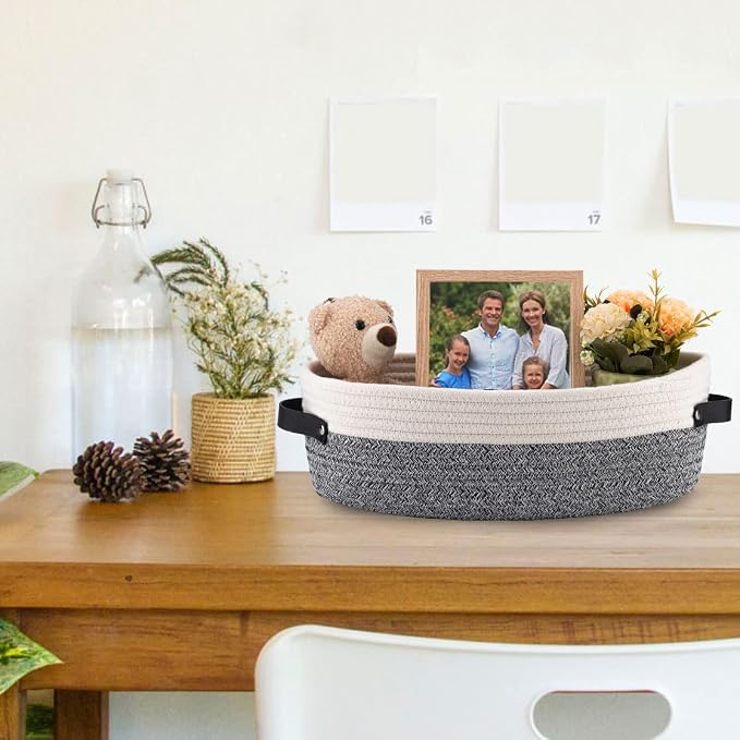 2 Pack Small Cotton Rope Woven Basket Toilet Paper Baskets - Image 5