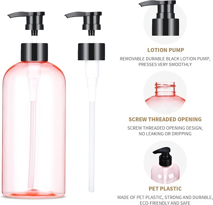 Bynccea Pump Bottle 16 oz/500 ml Empty Shampoo Pump Bottles Dispenser Portable - Image 4