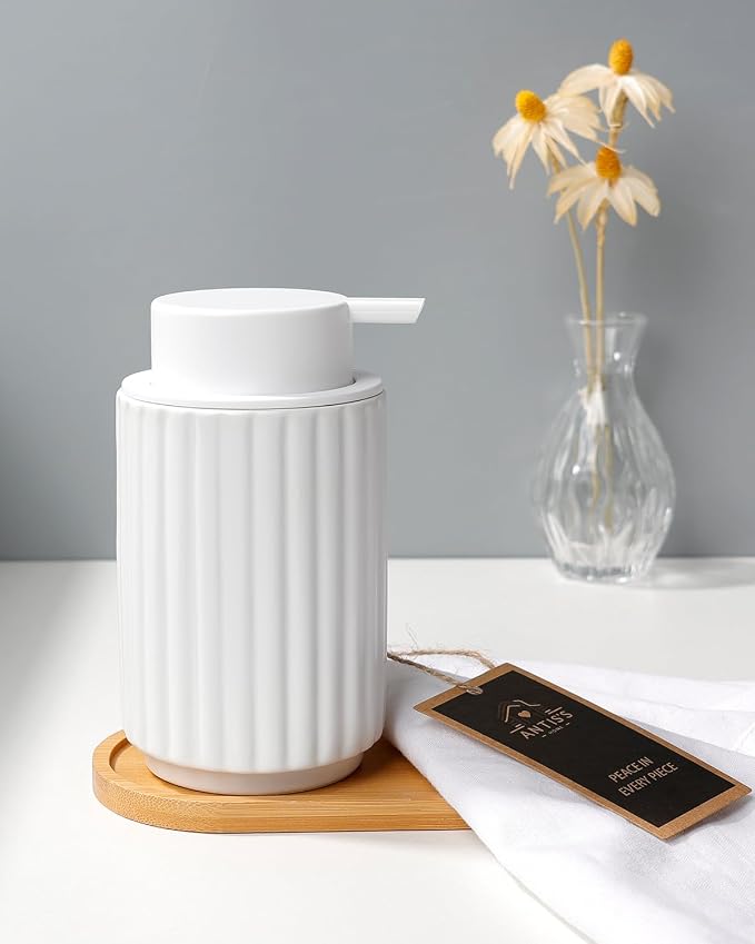 Soap Dispenser, Liquid White Ceramic Refillable Hand Soap Pump - Image 8