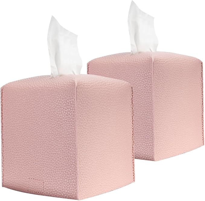 HOMOTEK 2 Pack Tissue Box Cover, Square PU Leather Tissue Holder, Decorative by HOMOTEK