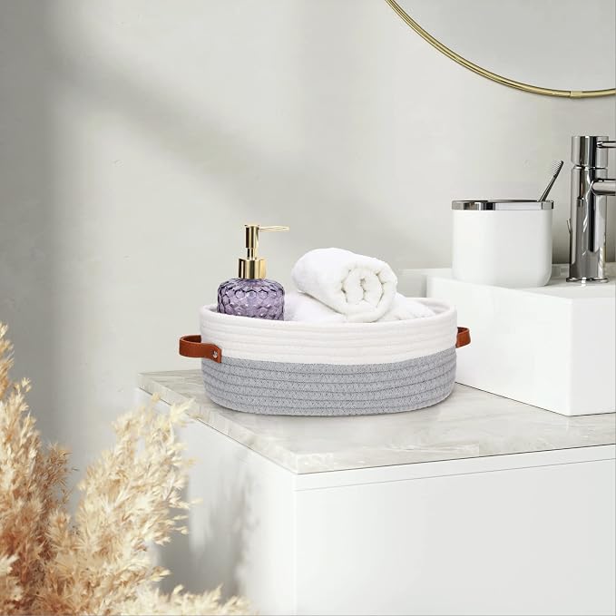 Bathroom Countertop Organizer Basket, Cotton Rope Woven Storage Basket Toilet - Image 6