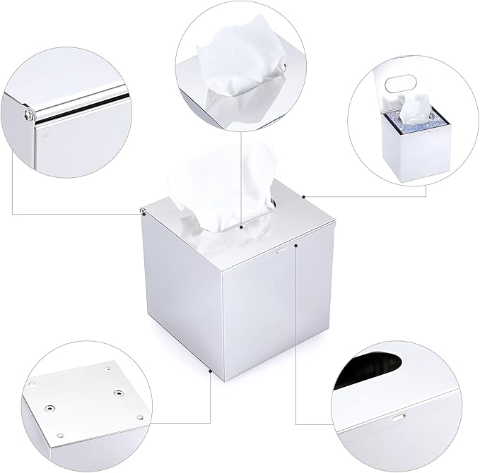 Sumnacon Square Stainless Steel Tissue Box Cover - Image 3