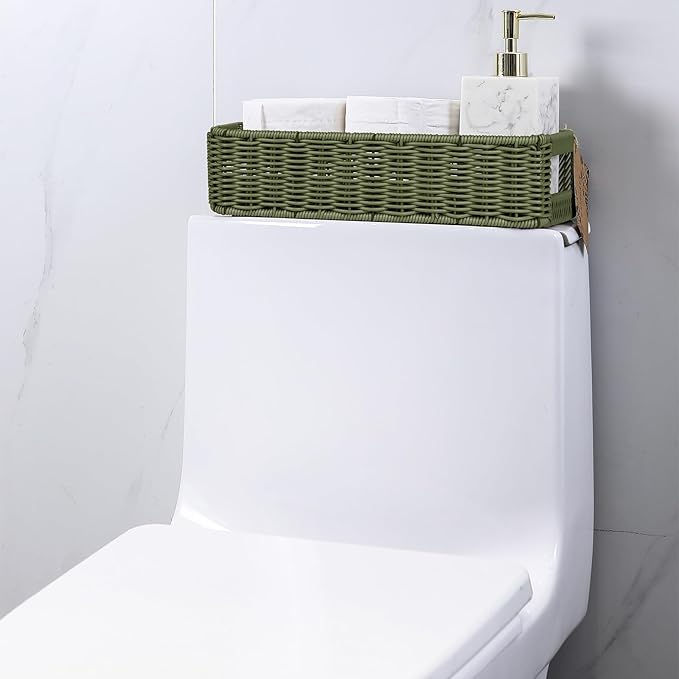 Storage Wicker Basket Decor: Green Decorative Storage Bin - Image 4