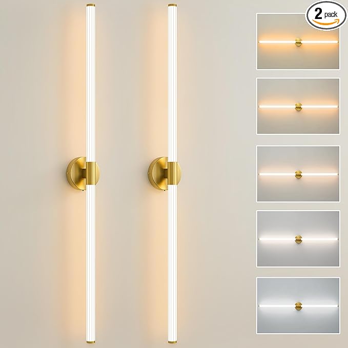 Glod Wall Sconces Set of 2 Hardwired, Dimmable 5CCT LED Bathroom Light Fixtures by Gednbo