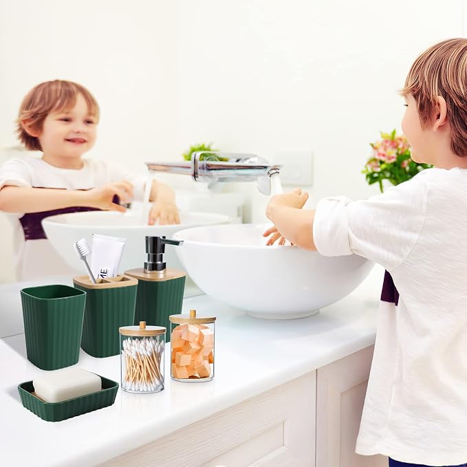 Dark Green Bathroom Accessories Set, 9-Piece Green Bathroom Set - Image 6