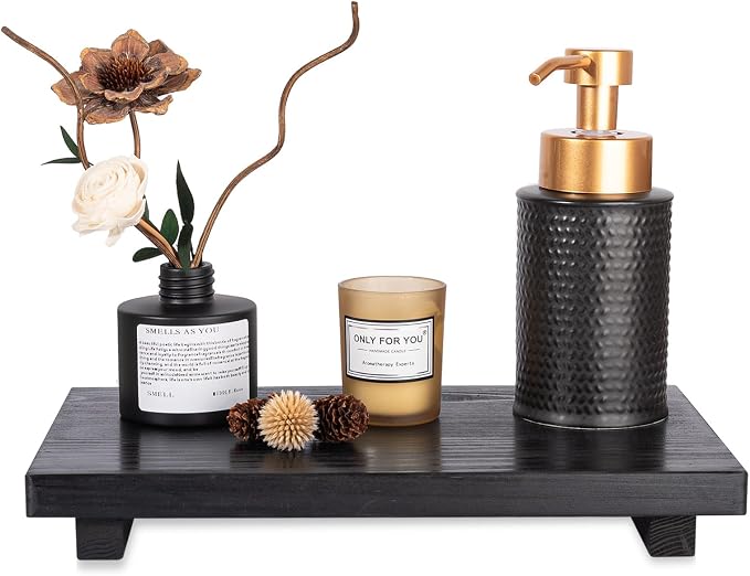 Bathroom Counter Organizer Wood Pedestal Stand Farmhouse Decorative Tray Soap by zoocatia