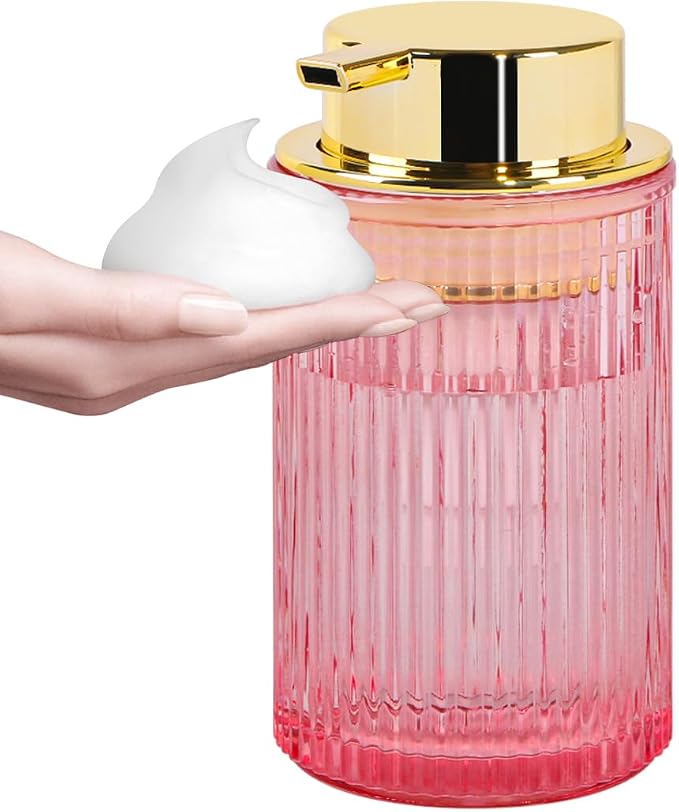 Foaming Soap Dispenser, 12 Oz Pink Glass Foam Hand Soap Dispenser, Refillable by Tonxus