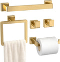 Bathroom Accessory Towel Bar Set: 5 Pieces Gold Bathroom Hardware Square SUS304 by PAHSFSLLC