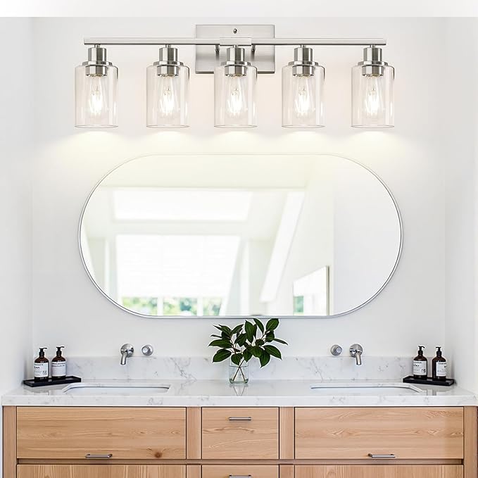 5-Light Bathroom Light Fixtures, Brushed Nickel Bathroom Vanity Light - Image 5