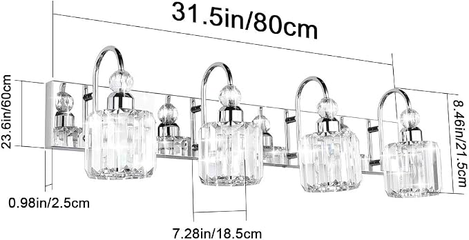 Ralbay Modern LED Crystal Bathroom Vanity Lights 4-Lights Stainless Steel - Image 7