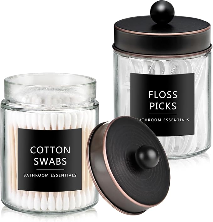 SheeChung 2-Pack Qtip Holder Dispenser-Glass Apothecary Jars by SheeChung
