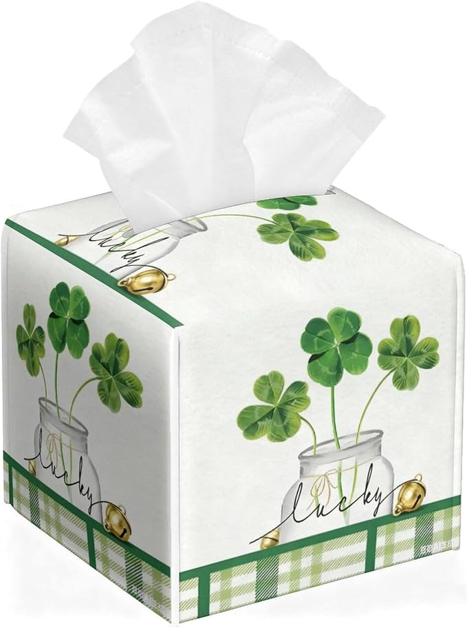 Lucky Clover Tissue Box Cover Leather Tissue Box Holder Square Facial Paper by Unknown