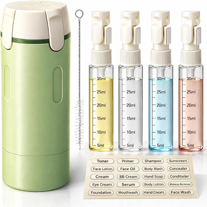 4-in-1 Travel Bottles for Toiletries, Travel Pump Bottle，Leak-Proof Shampoo by OvOHapia