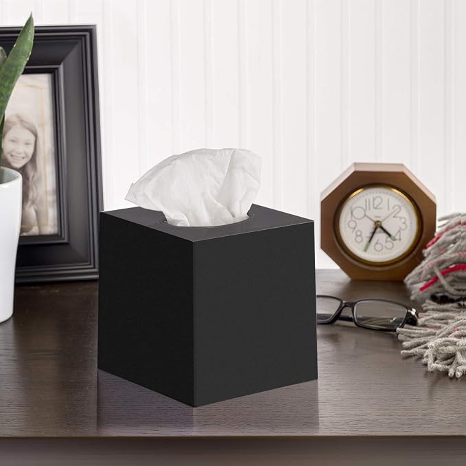 2 Pack Black Tissue Box Cover – Square Tissue Box Holder - Image 2