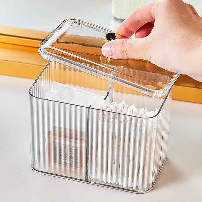 Qtips Holder Dispenser 3 Compartments Cotton Ball Holder Cotton Swabs Organizer - Image 4