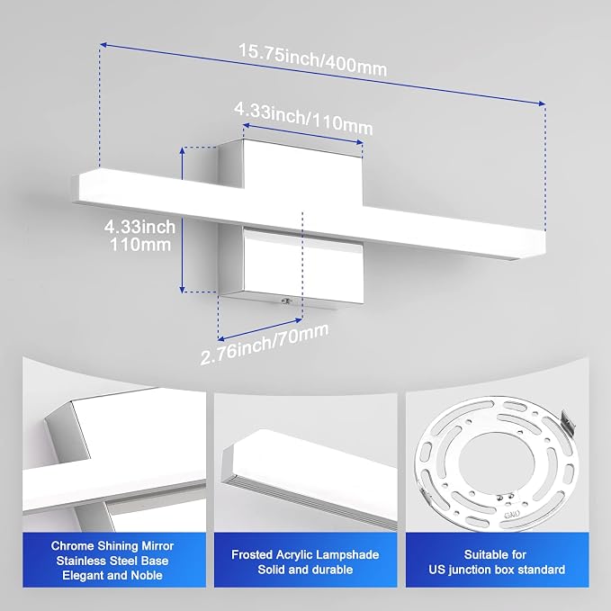 Combuh LED Bathroom Vanity Light Bar 16 Inch 9W IP44 Over Mirror Lighting - Image 3