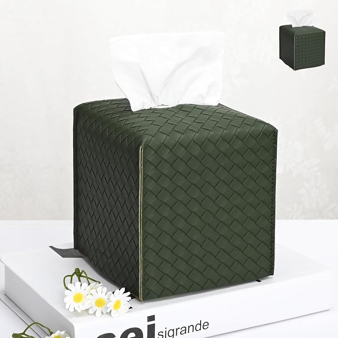 HOMOTEK 2 Pack Tissue Box Cover, Square PU Leather Tissue Holder, Decorative by HOMOTEK