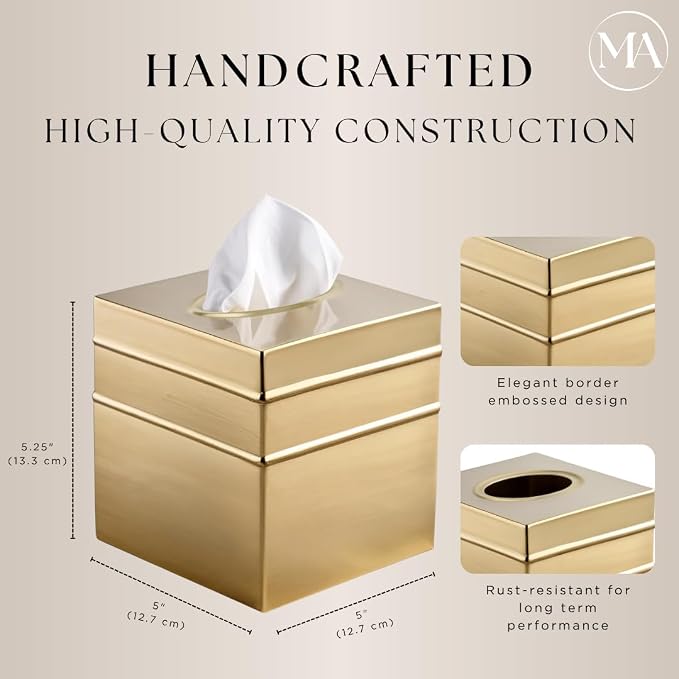 Monarch Abode Tissue Box Cover Square – Handcrafted Border Embossed Brushed - Image 3