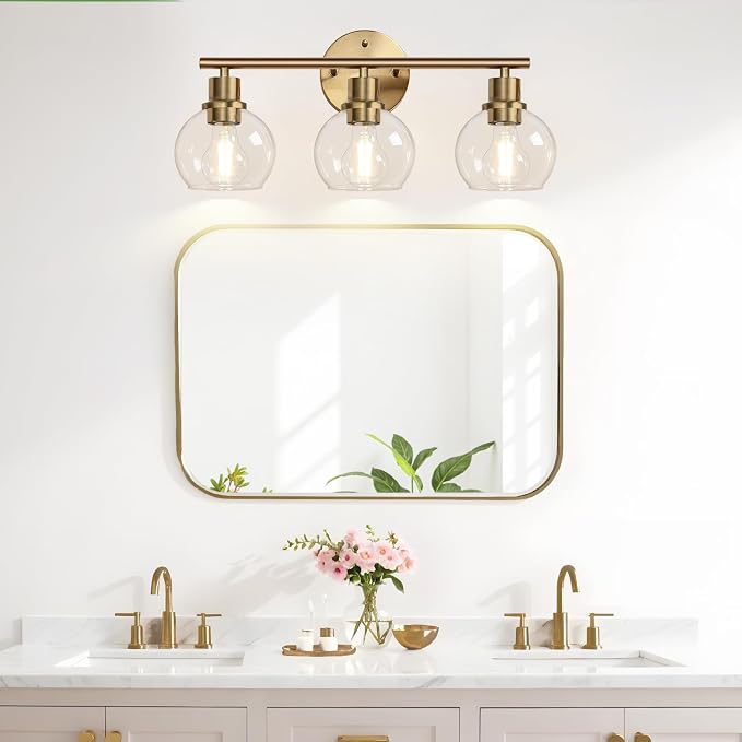 3-Light Bathroom Light Fixtures, Brushed Brass Bathroom Lights Over Mirror - Image 9
