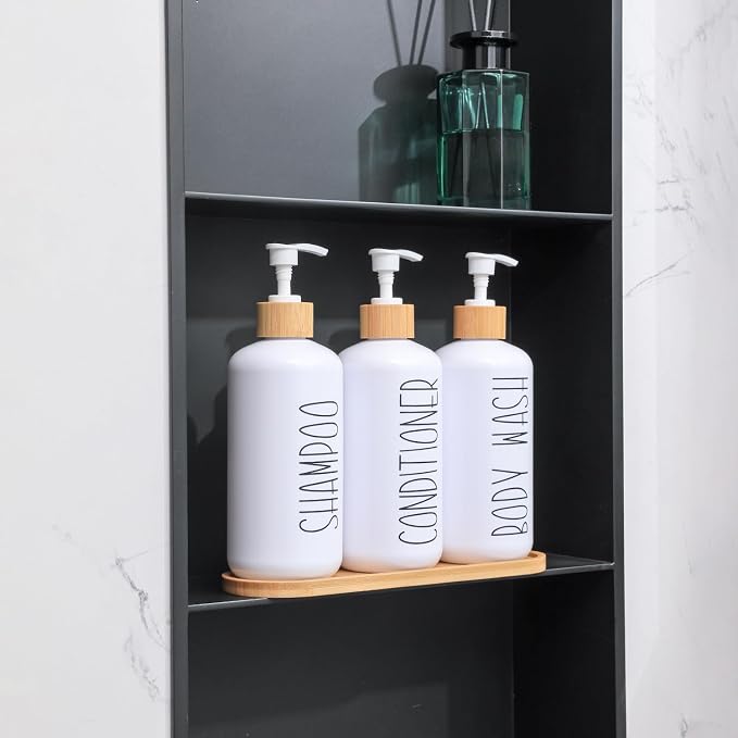 MOMEEMO White Shampoo and Conditioner Dispenser Set, Contains 3 Extra-Thick PET - Image 4