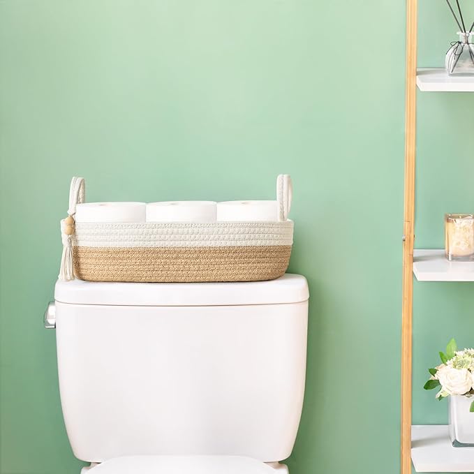 Mkono Small Storage Basket for Toilet Tank Top Boho Bathroom Decor Woven Rope - Image 2