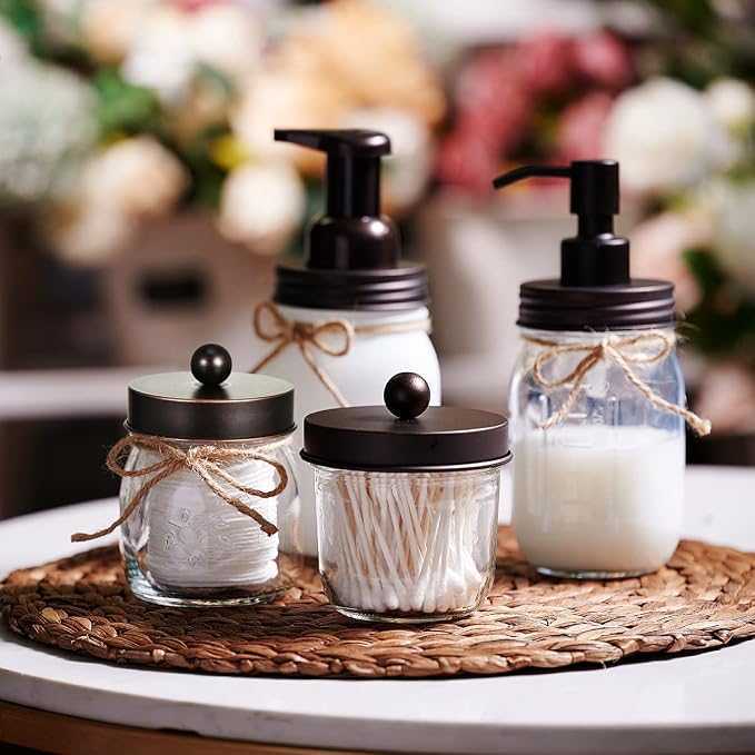 Amolliar Mason Jar Bathroom Storage Organizer -Oil Rubbed Bronze- Rustic - Image 6
