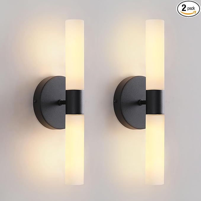 Wall Sconces Set of Two Matte Black Bathroom Wall Sconce Light Set of 2 Modern by KUZZULL