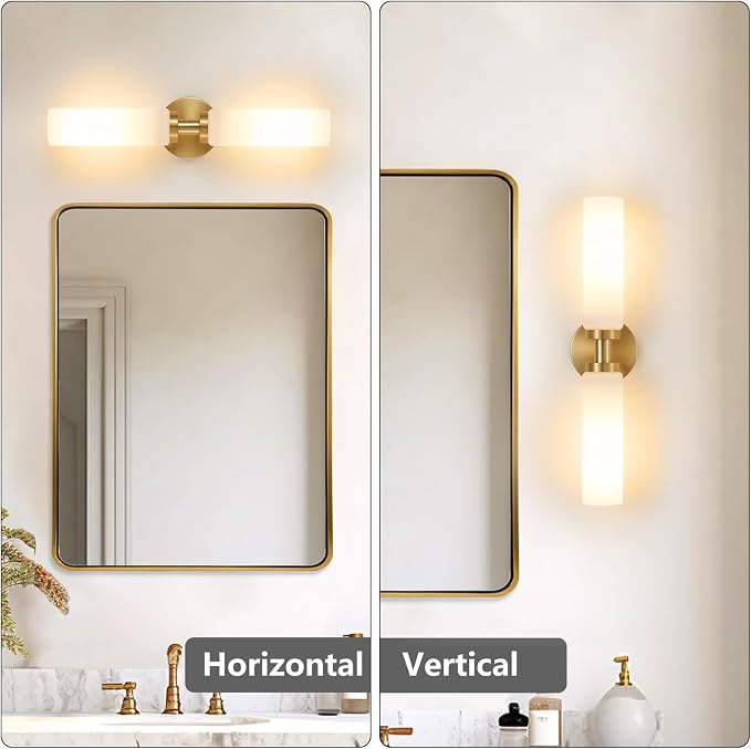 2 Light Brushed Brass Gold Bathroom Light Fixture Over Mirror, Modern Farmhouse - Image 6