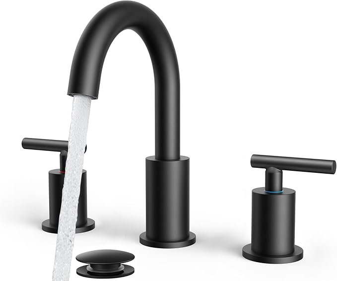 FORIOUS Black Bathroom Faucet 3 Hole, 8 Inch Matte Black Bathroom Sink Faucet by FORIOUS