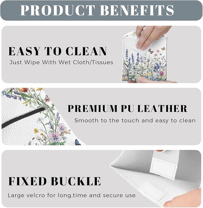 Wildflower Tissue Box Cover Colorful Spring Meadow Butterfly Garden Square PU - Image 4