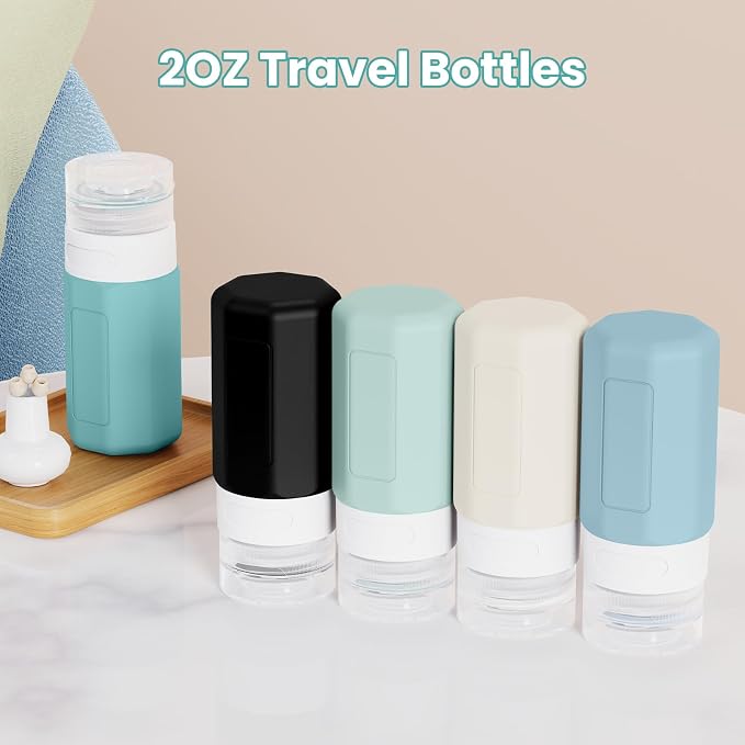 2 oz Travel Bottles, Small Size Containers, TSA Approved Silicone Toiletries - Image 2