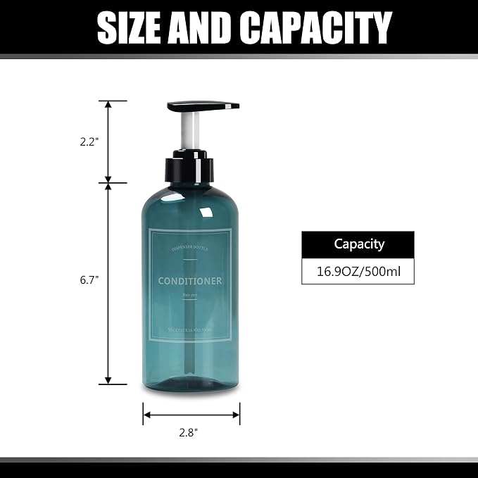 Shampoo Bottles with Pump, YACEYACE 3Pcs 16.9oz Blue Clear Empty Shampoo and - Image 3