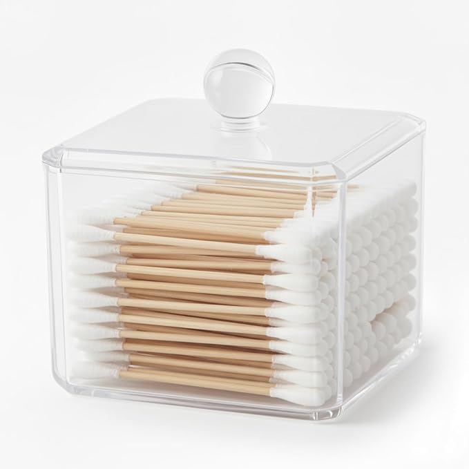 Cotton Swab Holder with Plastic Lid, Single Layer Bathroom Organizer by Home