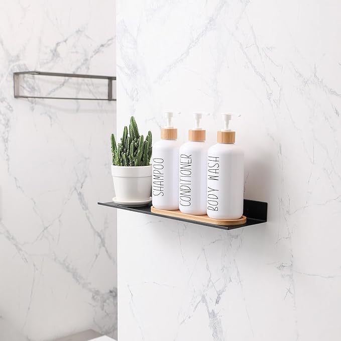 MOMEEMO White Shampoo and Conditioner Dispenser Set, Contains 3 Extra-Thick PET - Image 2