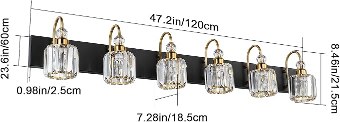 Ralbay Crystal Vanity Lights 6-Lights Modern Crystal Bathroom Vanity Lights - Image 7