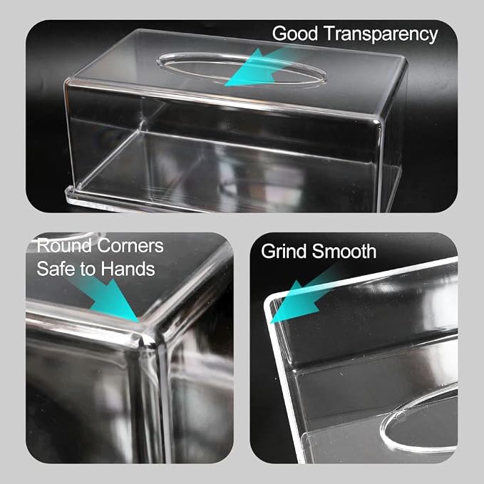 Rectangular Clear Acrylic Tissue Box, Big Box Covers Square, Bathroom Facial - Image 5