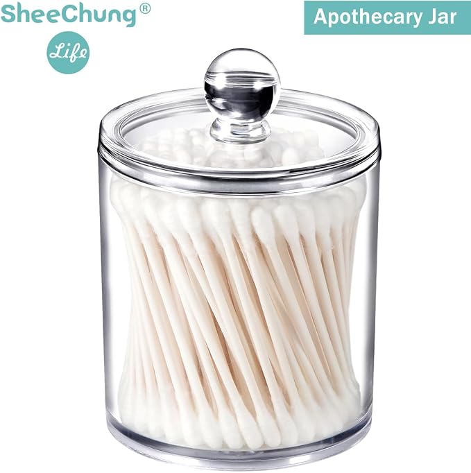 SheeChung 6-Pack Clear Acrylic Apothecary Jars - 10oz & 12oz Qtip Holder Set - - Image 5