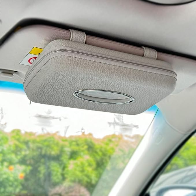 Sun Visor Tissue Holder, Zipper Napkin Holder, PU Leather Backseat Tissue Case by Cartisen
