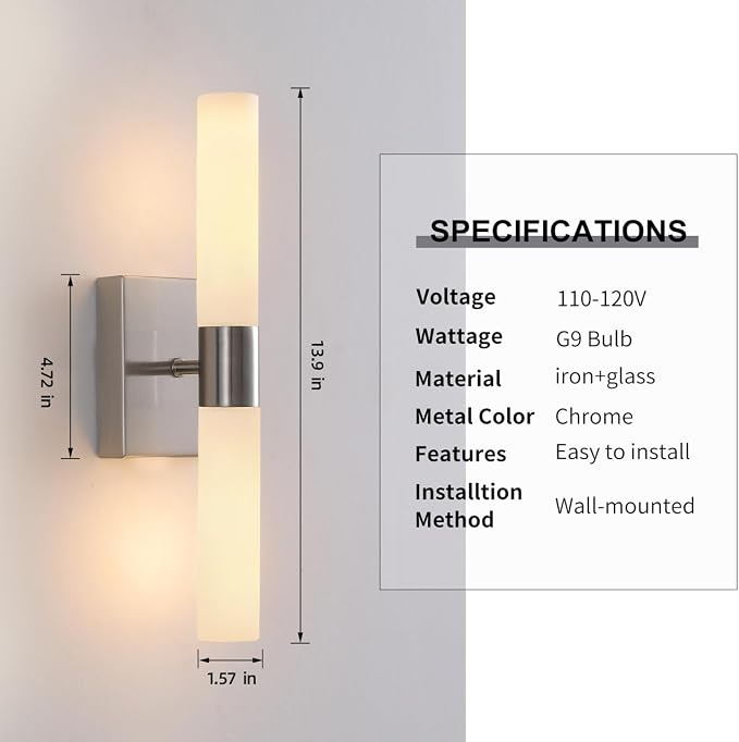 Wall Sconces Set of Two Brushed Nickel Bathroom Sconces Wall Decor Set of 2 - Image 7