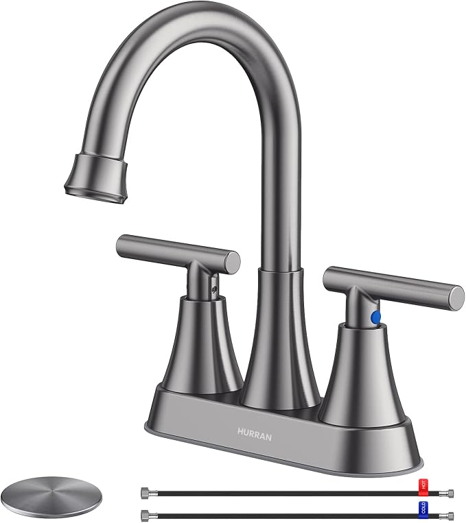 Bathroom Faucets for Sink 3 Hole, Hurran 4 inch Brushed Grey Bathroom Sink by Hurran