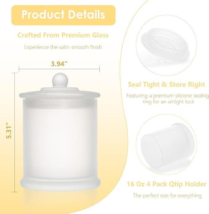 4 Pack Bathroom Organizers and Storage - 16 Oz Glass Qtip Holder & Cotton Pad - Image 5
