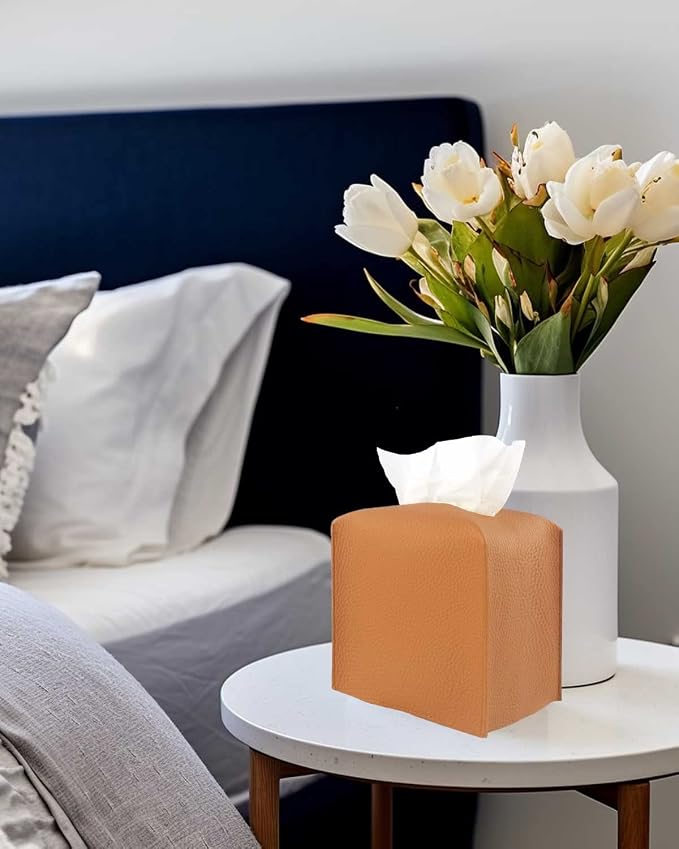 Tissue Box Holder Tissue Cover – Square Faux Leather Tissue Box Cover - Image 6