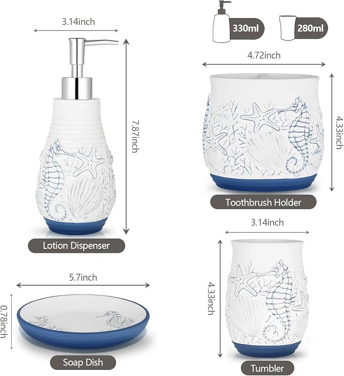 Beach Theme Bathroom Accessory Sets 4PCs Bathroom Set Complete Embossed - Image 7