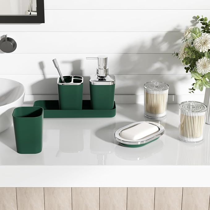 Dark Green Bathroom Accessories Set, Toothbrush Holder, Toothbrush Cup - Image 6
